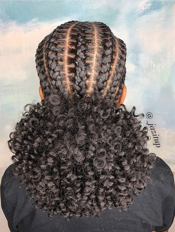 braided low afro puff Black Hairstyles Crochet, Hair Puff, Girls Hairstyles Braids, Natural Hair Styles Easy, Girls Braids, Penteado Cabelo Curto, Natural Hair Braids, Cornrow, Cornrow Hairstyles