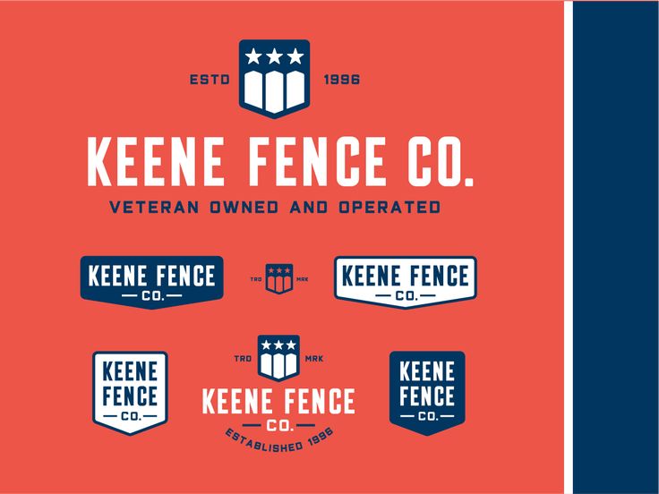 the keene fence co logo is shown on an orange background with blue and white stripes