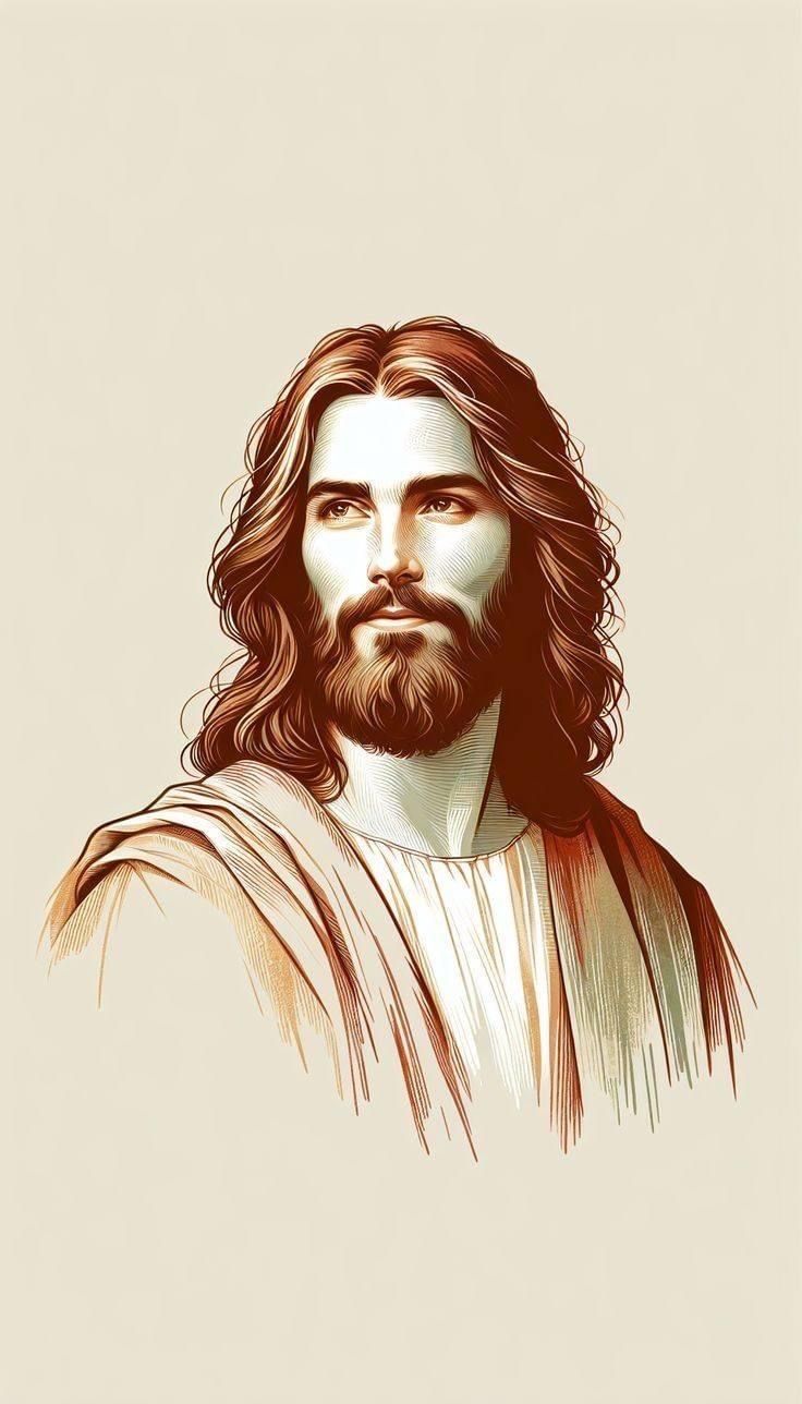 the face of jesus with long hair and beard