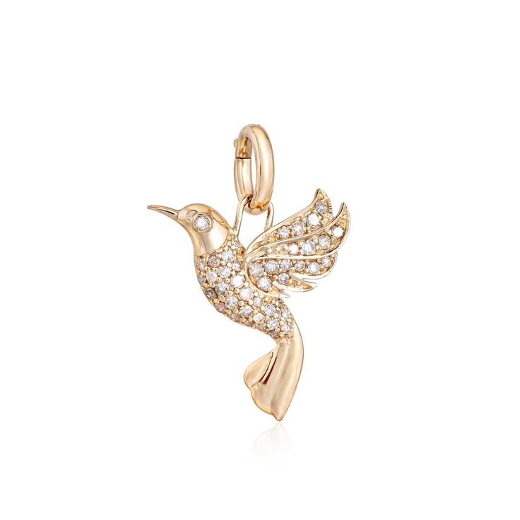 14K Diamond Bird Charm -14K Solid Gold  -G-H Color, SI1 Diamonds -0.27 ctw - Diamonds -0.33 ctw - Blue Sapphire -0.32 ctw - Pink Sapphire -16mm x 17mm with a 7mm bale -Each item comes beautifully in our signature bow jewelry box -Made with love in NYC♡ 💎 Looking for an engagement ring? 💍 Check out our NEW Etsy Shop https://www.etsy.com/shop/NolitaBridal Gold Hummingbird, Hummingbird Necklace, Gold G, Jewellery Box Making, Humming Bird, Bird Charm, Bird Necklace, Bow Jewelry, Mini Charm