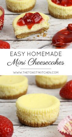 easy homemade mini cheesecakes with strawberry jam on top