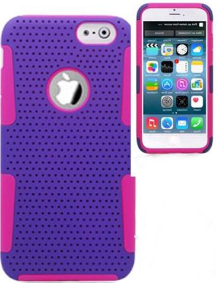 the purple and blue case is next to an apple iphone 5g phone on a white background