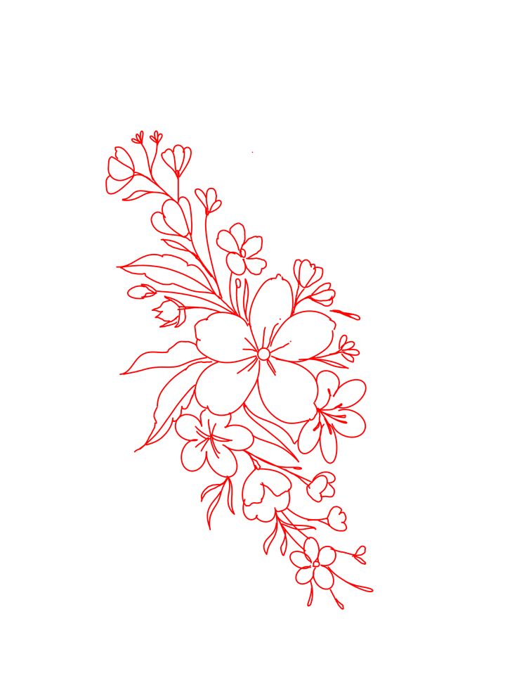 a red line drawing of flowers on a white background