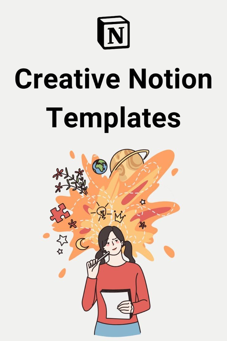 a woman holding a clipboard with the words creative note on it and an image of a