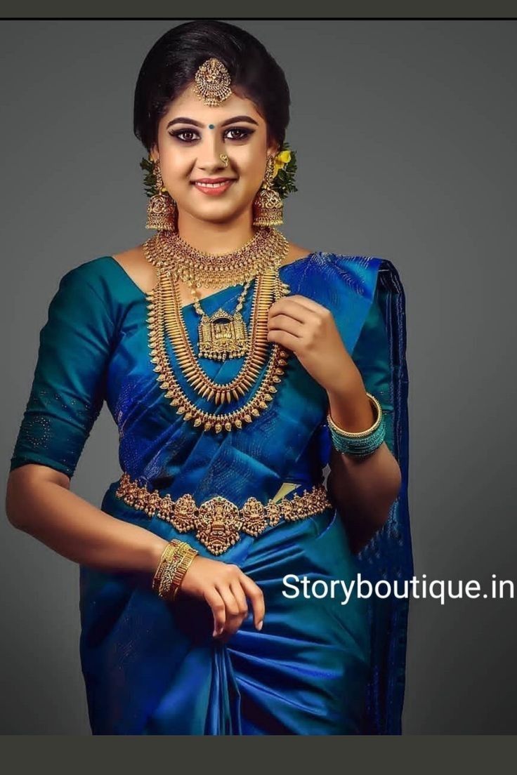 Blue Pattu Saree Wedding Indian Bridal, Peacock Blue Pattu Saree, Blue Saree Bridal Look, Jewellery For Blue Saree, Blue Bridal Saree South Indian, Blue Wedding Saree Bridal Kerala, Peacock Saree Designs, Blue Engagement Saree, Royal Blue Pattu Saree Wedding