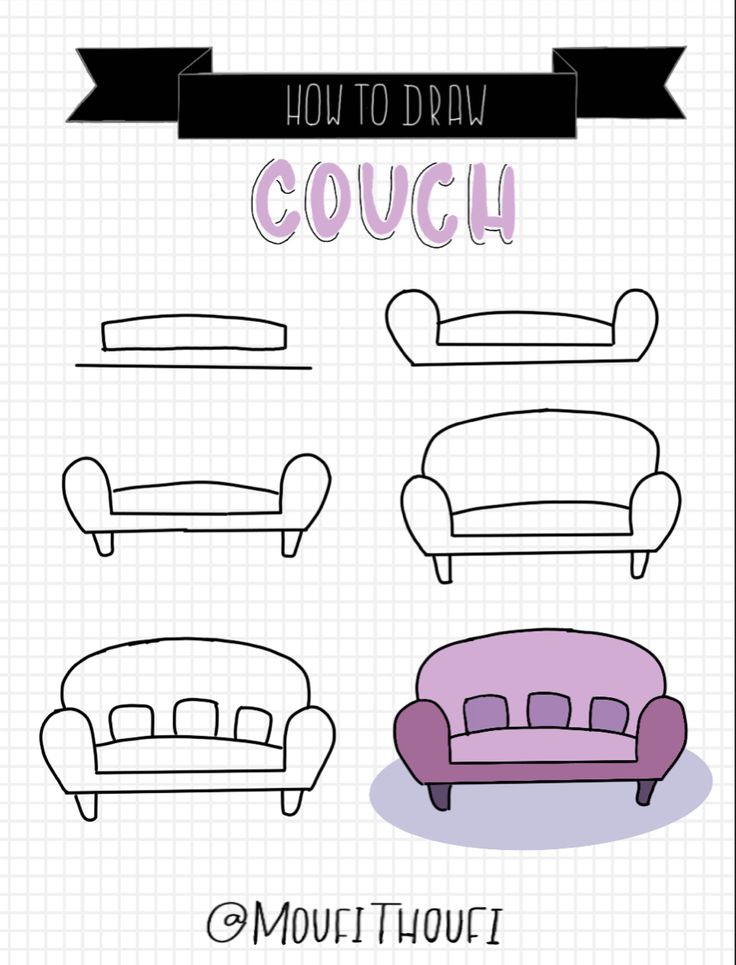 how to draw couches with different shapes and sizes, including the armrests