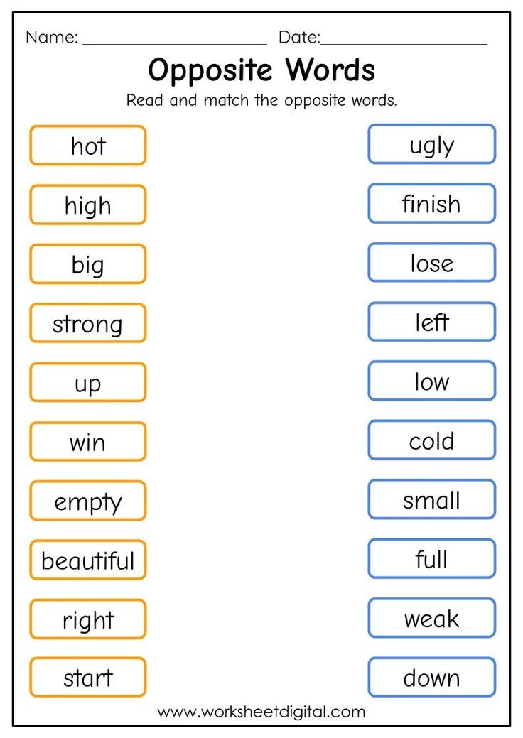 opposite and opposite words worksheet for students to practice their english language workbook