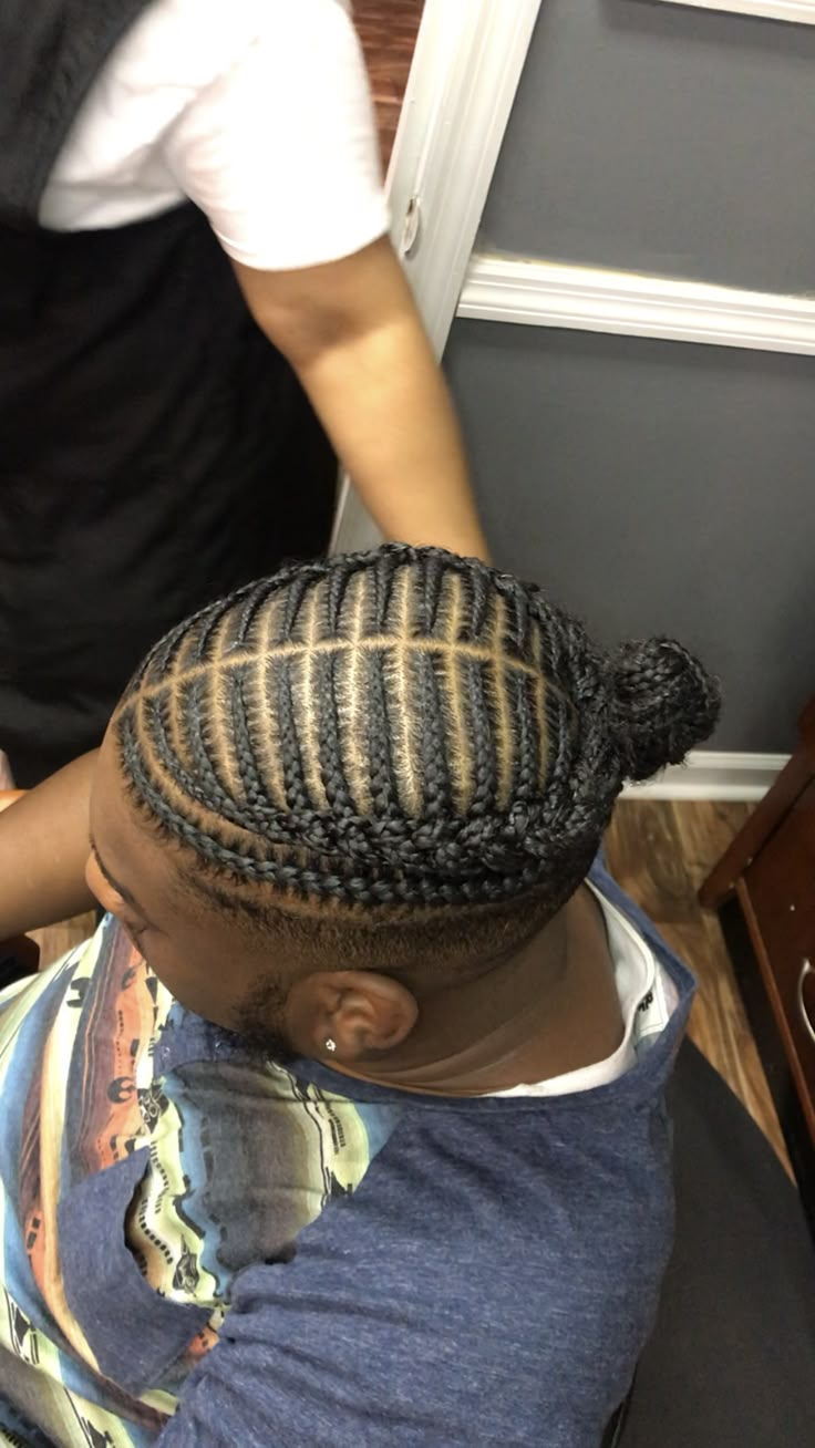 Two Braids On Men, Braids For Males, Short Braided Hairstyles For Men, Men’s Braids With Fade Back, Mens Bun Hairstyles, Cornrow Hairstyles For Men Fade, Male Braid Styles Full Head, Men Braid Styles Black, Man Braids Black Men