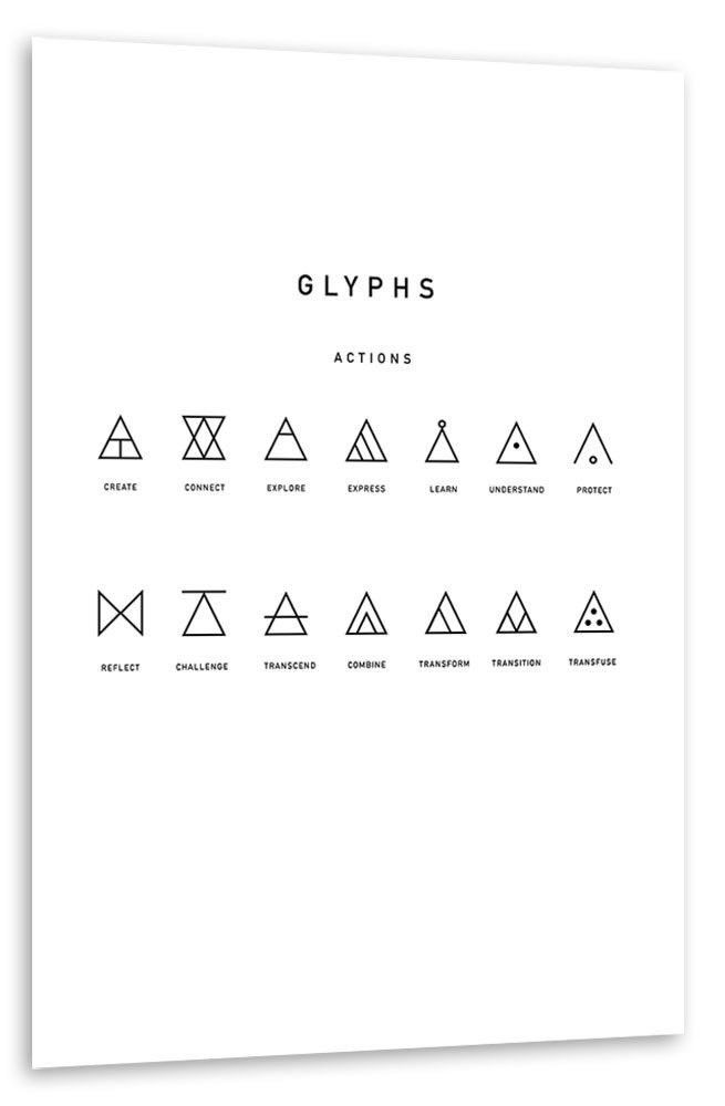 the glyph's logo and its symbols are shown in black on white paper