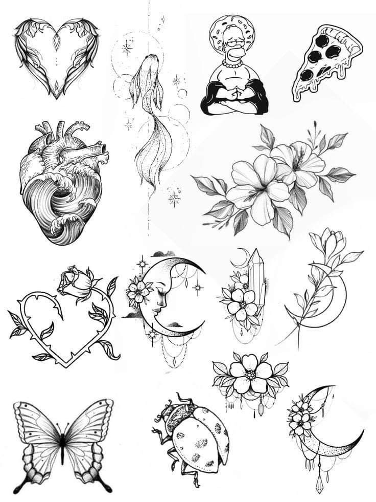 the different tattoos are drawn on paper