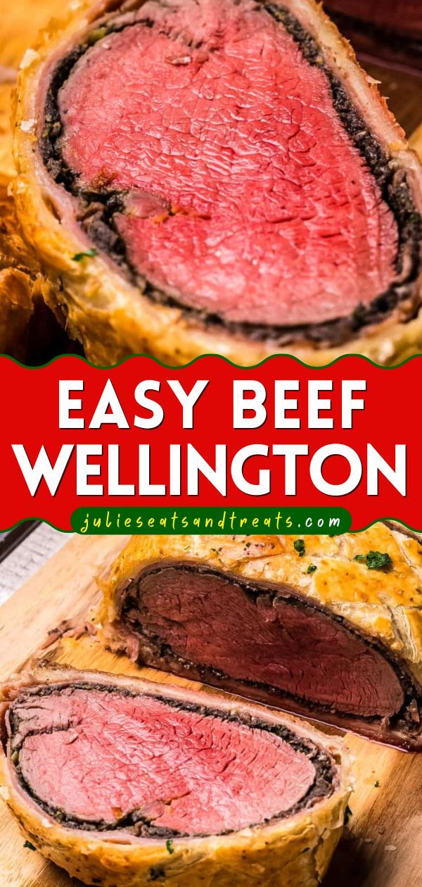 Learn how to make the perfect Beef Wellington add to your favorite Christmas dinner recipes! It starts with beef tenderloin fillet brushed with English mustard and wrapped in a puff pastry and baked! Pin this main dish idea! Steak Wellington Recipe, Filet Mignon Beef Wellington, Puff Pastry Wellington, Puff Pastry Recipes For Beef Wellington, Beef Wellington Crescent Roll, Beef Tenderloin Wrapped In Puff Pastry, Americas Test Kitchen Beef Wellington, Christmas Tenderloin Recipes, Beef Tenderloin Fillet Recipes