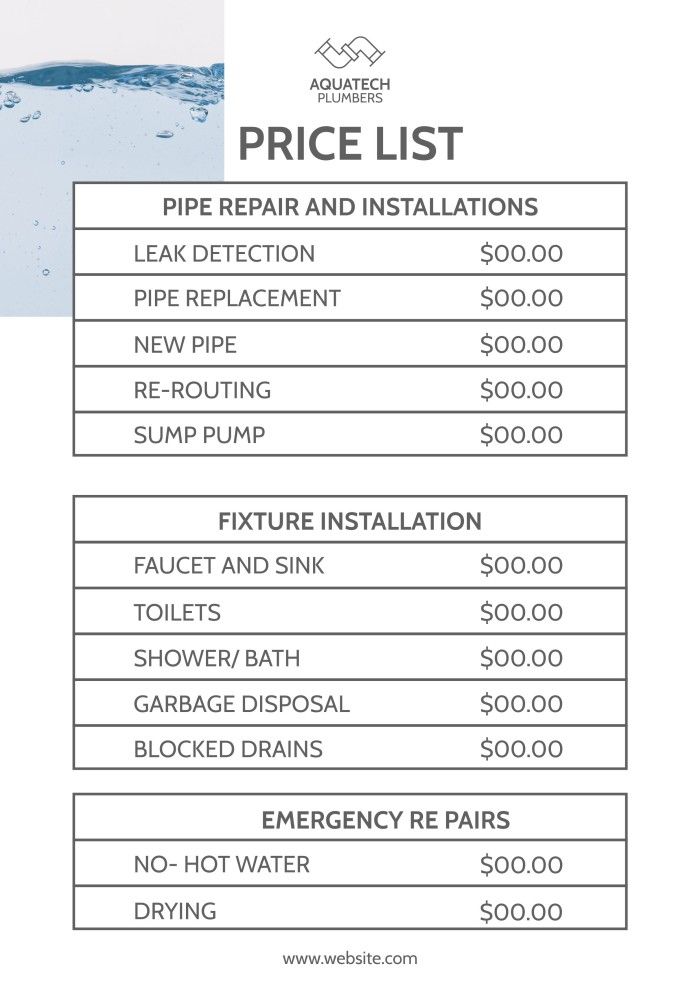 the price list for an electric water heater is shown in this graphic above it