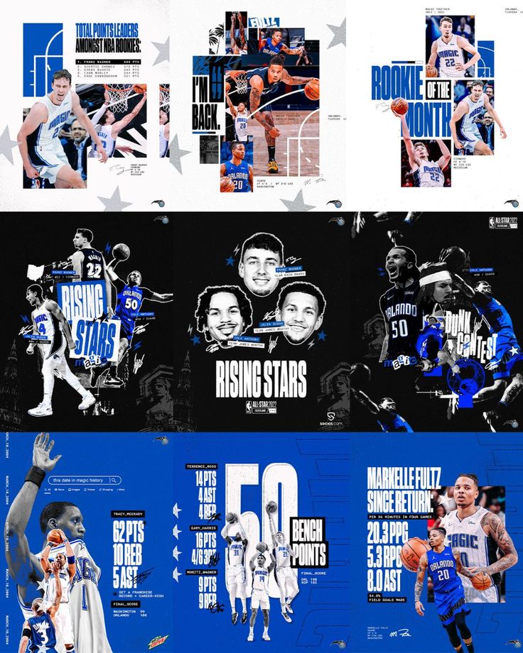 an advertisement for the basketball team is shown in three different colors and sizes, including blue