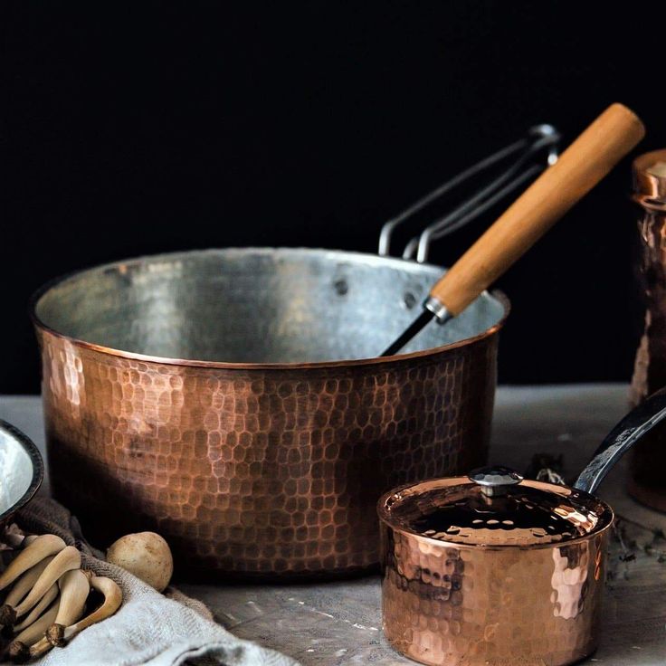 hammered copper sauce pan & butter pot - Your Western Decor Cooking Oatmeal, Kiss The Cook, Copper Pans, Copper Cookware, Sauce Pot, Sauce Pan, Vegan Brands, Cooked Veggies, Copper Pots