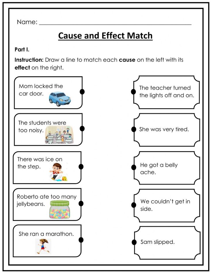 the cause and effect match worksheet is shown in this graphic file, which includes two