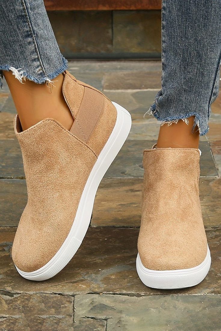 Camel High Top Slip-on Casual Sneakers | PRE ORDER 3/6 Fashionable Comfortable Shoes, Fall Heel, Minimalism Fashion, Shoes Boots Ankle, Sporty Casual, Boots Sneakers, Ankle Boots Flat, Casual Heels, Casual Sporty