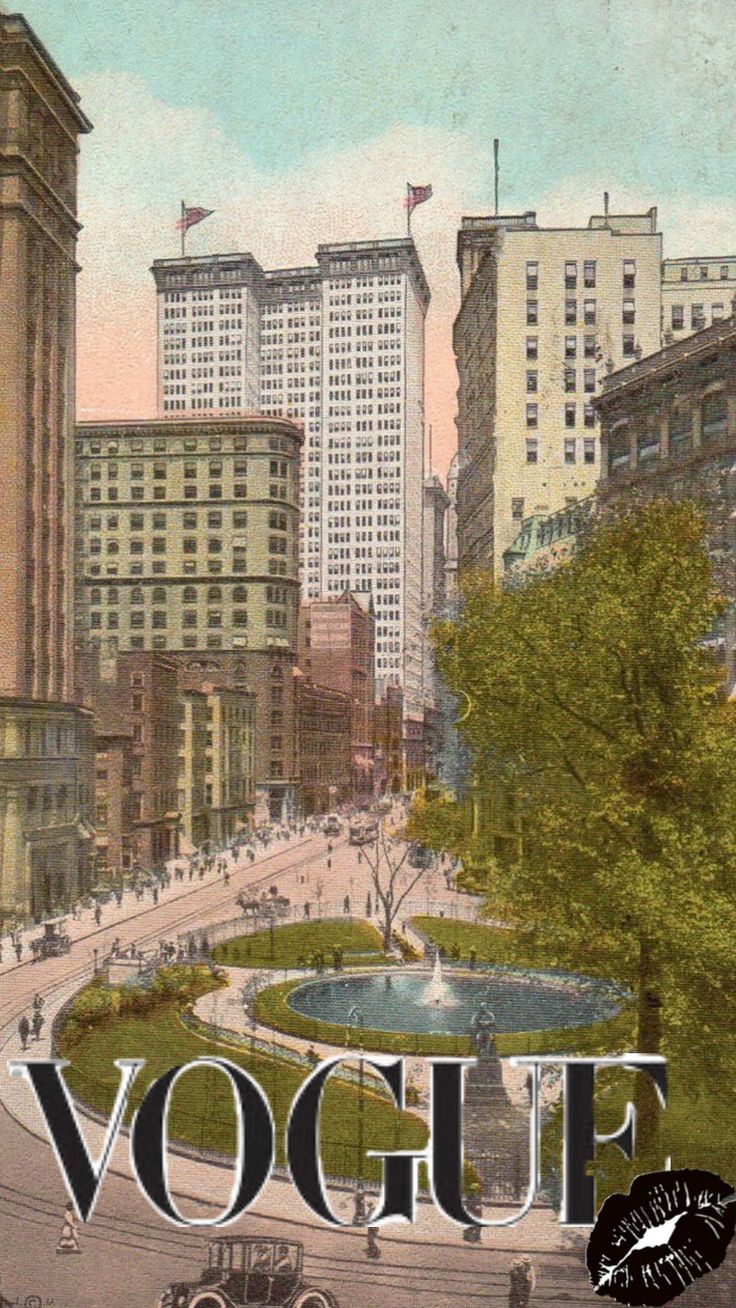 an old postcard with the word voquet in front of a cityscape