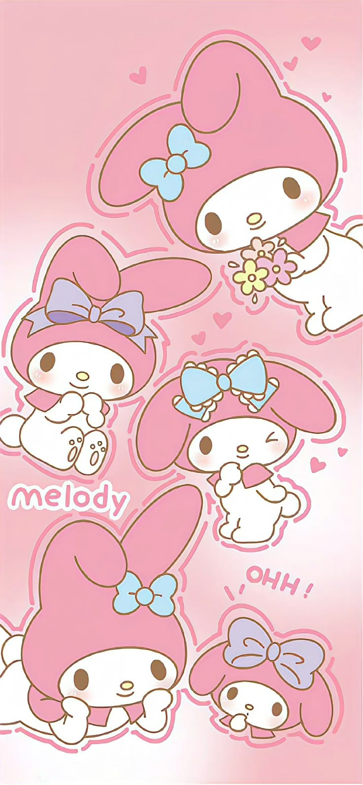 the hello kitty stickers are all pink and have bows on their heads, with hearts