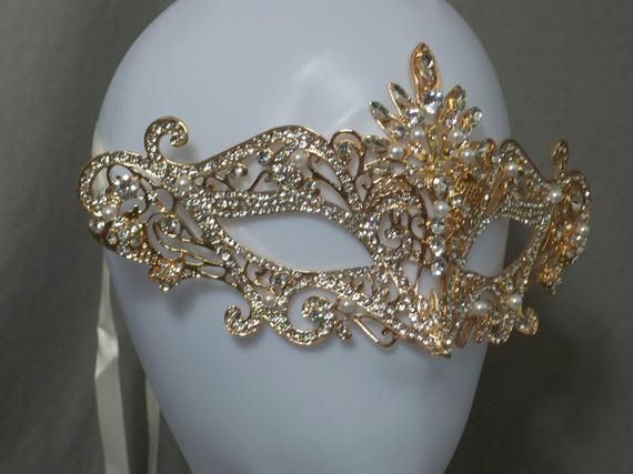 Gold rhinestone mask gold crystal mask gold bridal mask | Etsy Masquerade Mask Diamond, Gold Sweet 16 Dresses, Gold Themed Birthday Party, Butterfly Masquerade Mask, Rhinestone Mask, Crystal Mask, Gold Masquerade Mask, Mask Ball, Masquerade Outfit