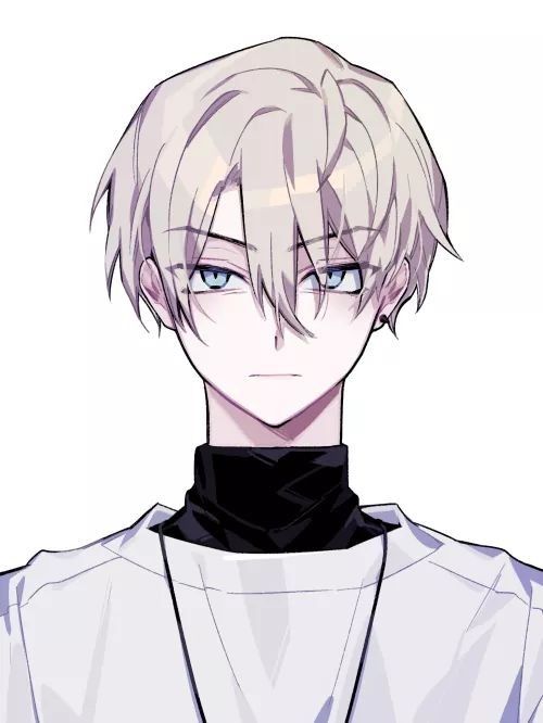 an anime character with white hair and blue eyes wearing a black collared neck tie