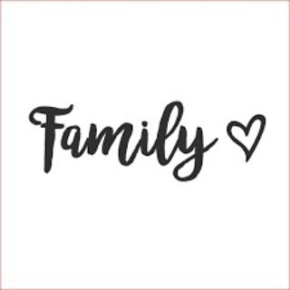 the word family written in cursive black ink on a white background with a heart