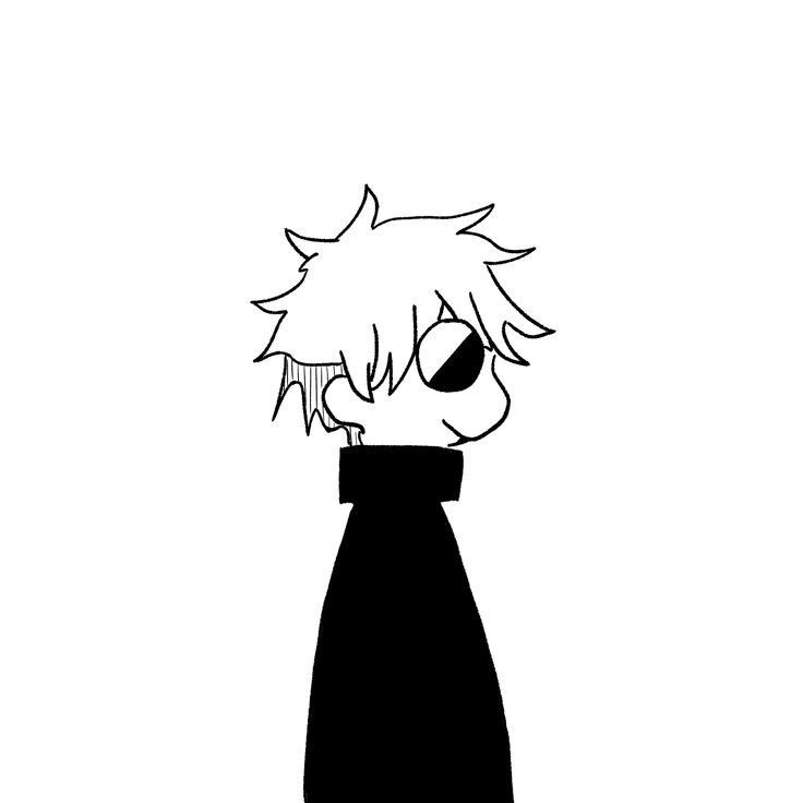 a black and white drawing of an anime character with his head tilted to the side