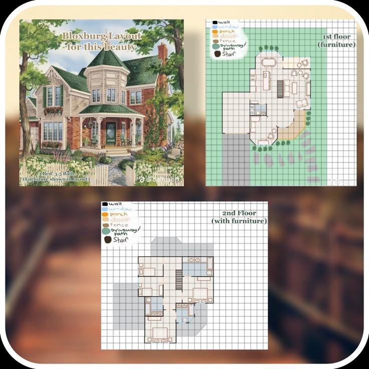 three different views of the same house in cross stitch and crochet pattern book