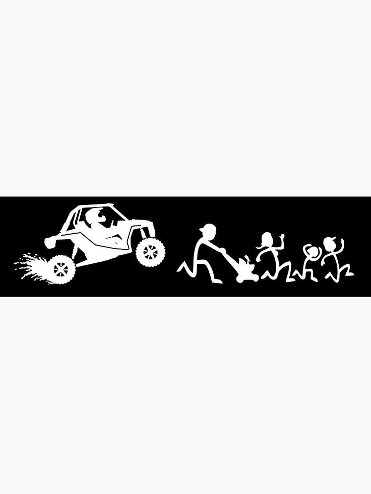 a black and white sticker with people running in front of a car