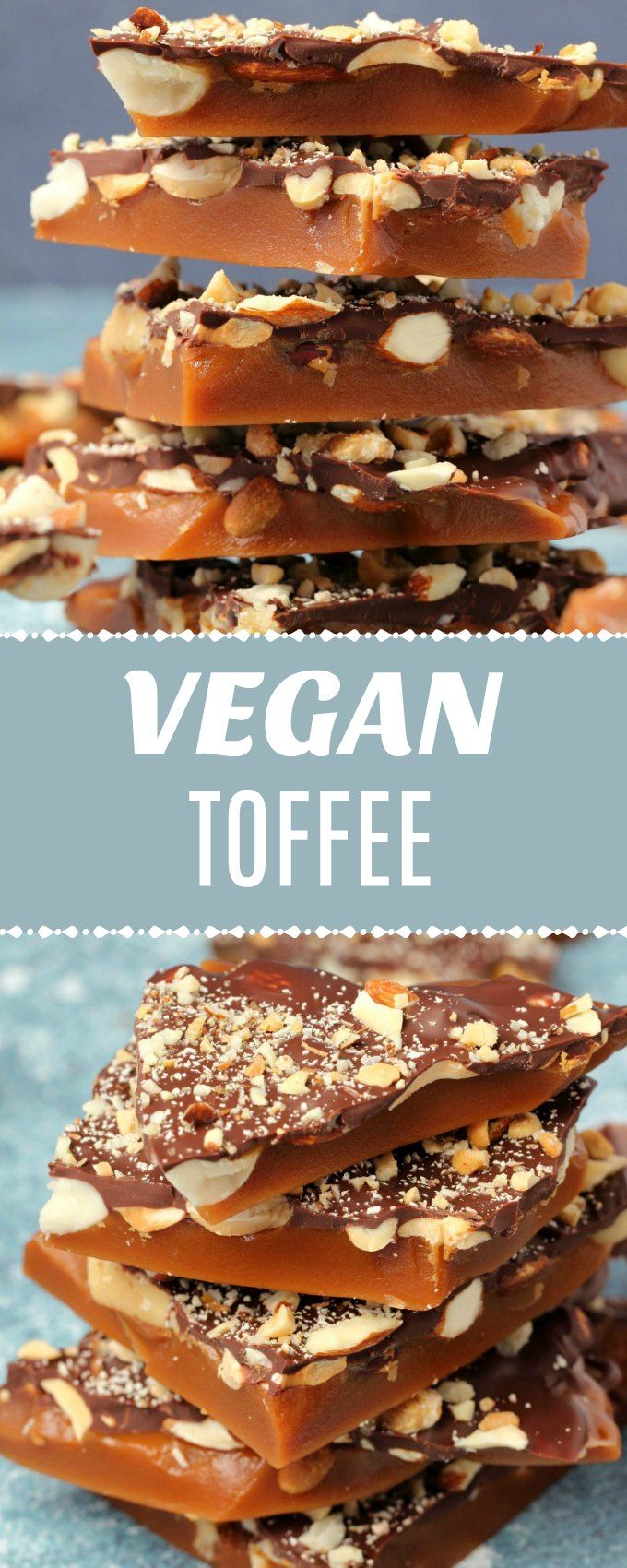 vegan toffee stacked on top of each other