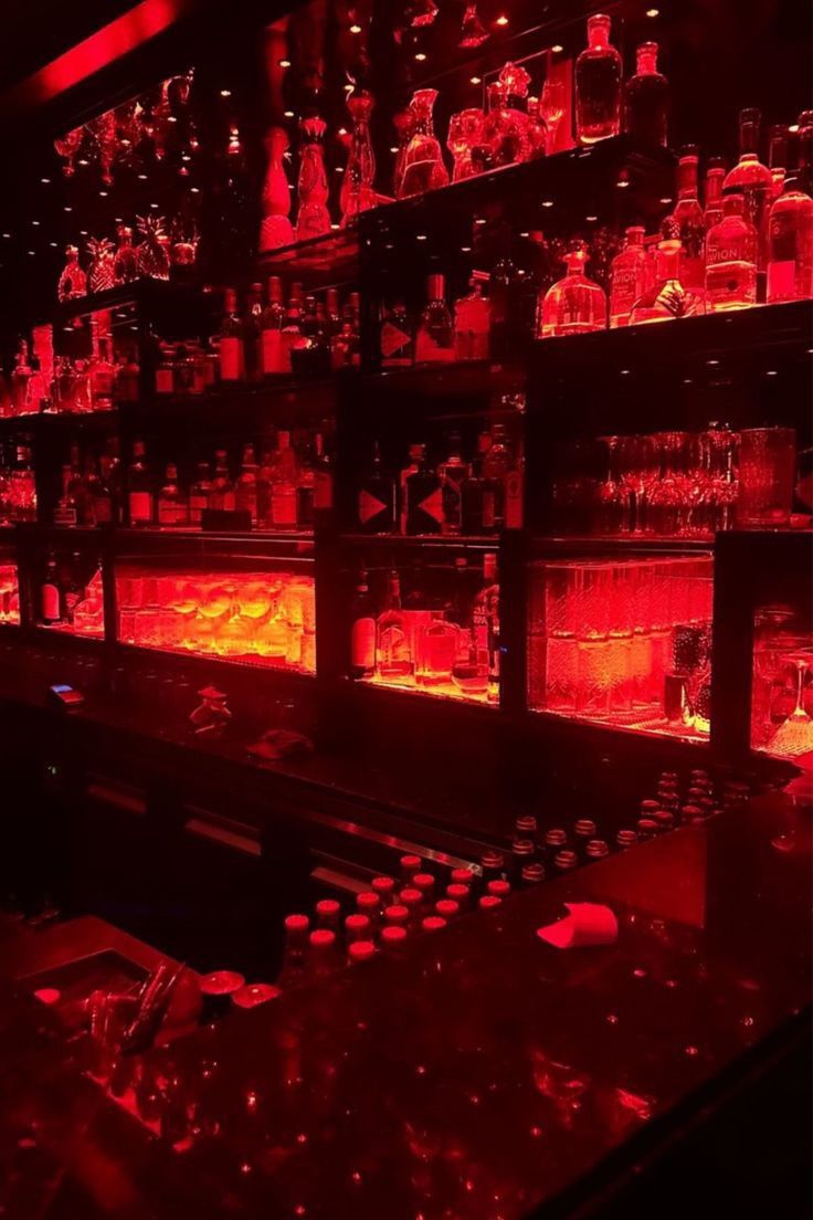 Noir Bar Aesthetic, Luxury Bar Aesthetic, Red Night Club Aesthetic, Goth Bar Aesthetic, Red Casino Aesthetic, Vampire Restaurant, Bar Aesthetic Night Drinks, Red Bar Aesthetic, Club Bar Aesthetic