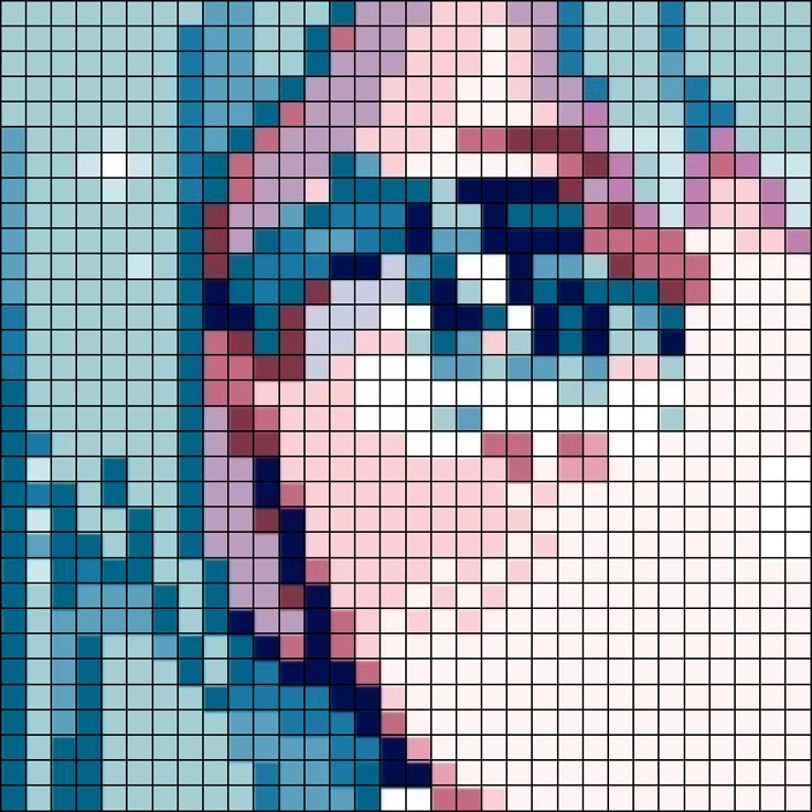 a pixellated image of a man's face in blue and pink colors with glasses