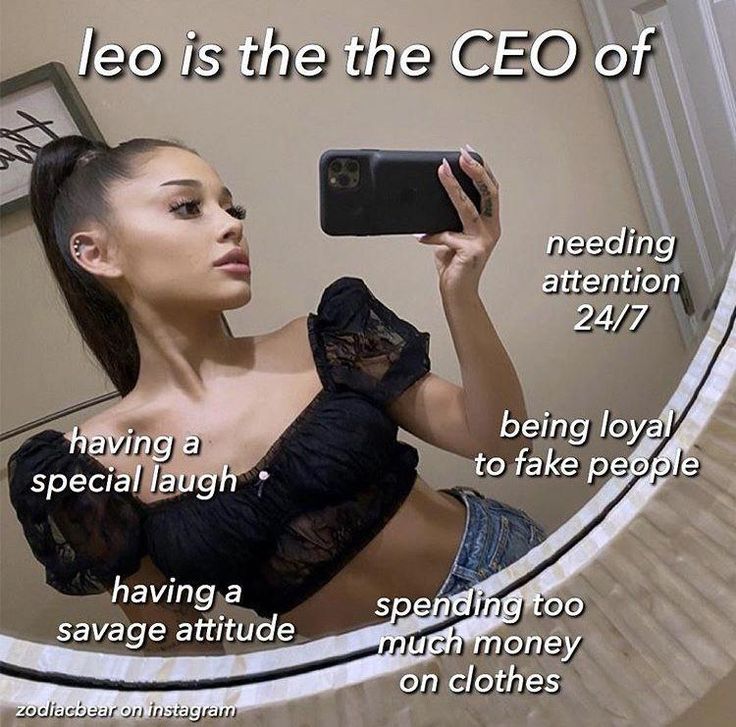 a woman taking a selfie in the mirror with her cell phone and caption that says leo is the ceo of