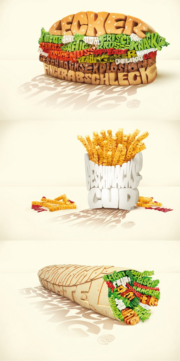 three different types of sandwiches with french fries in the middle and on the bottom one