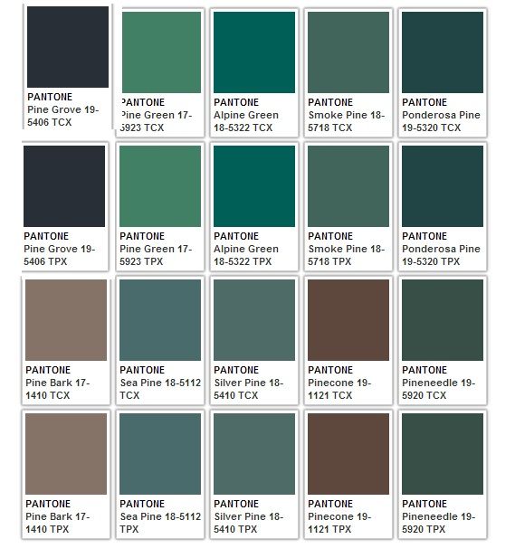 the pantone color chart for all different colors and sizes, including brown, green, blue