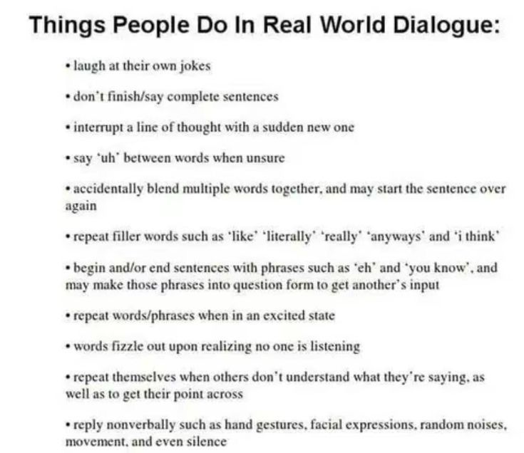 an article with words and pictures on it that say things people do in real world dialog