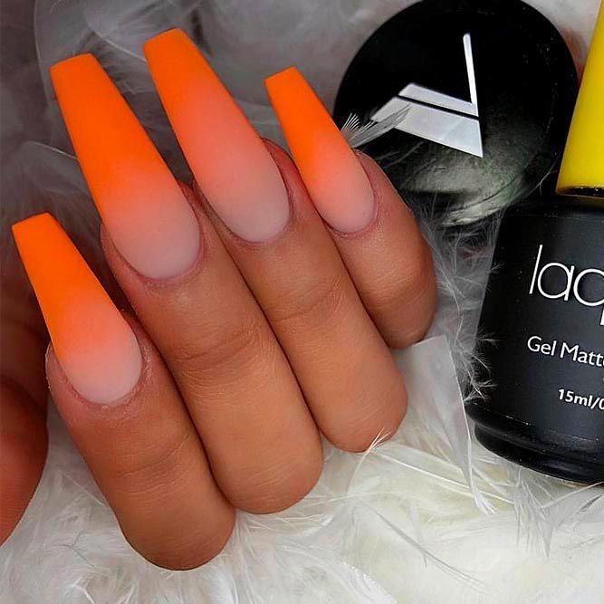 Bright Neon Colors Ombre Nails Design ★ See more: https://naildesignsjournal.com/neon-colors-ombre-nails/ #nails Hot Pink And Orange Ombre Nails, Ombre Orange Nails, Bright Ombre Nails, Ombre Nail Design, Orange Ombre Nails, Ombre Coffin, Neon Orange Nails, Orange Acrylic Nails, Nails Grunge