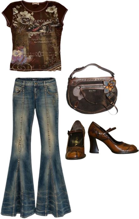 a woman's outfit with jeans, heels and handbag is shown in this image