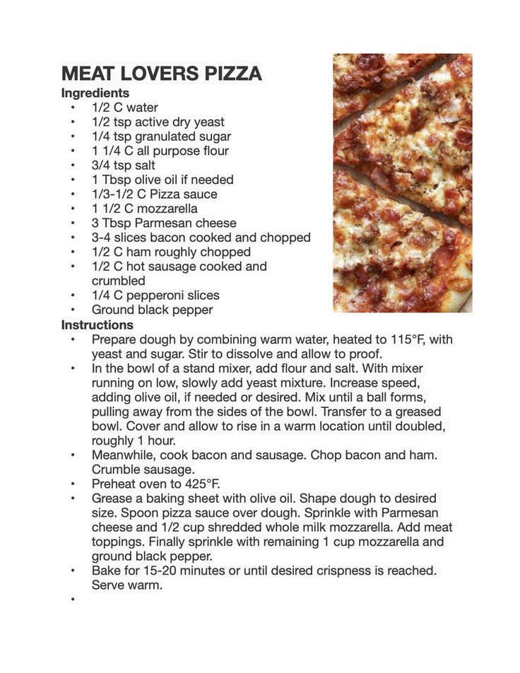 a recipe for meat lovers pizza is shown here