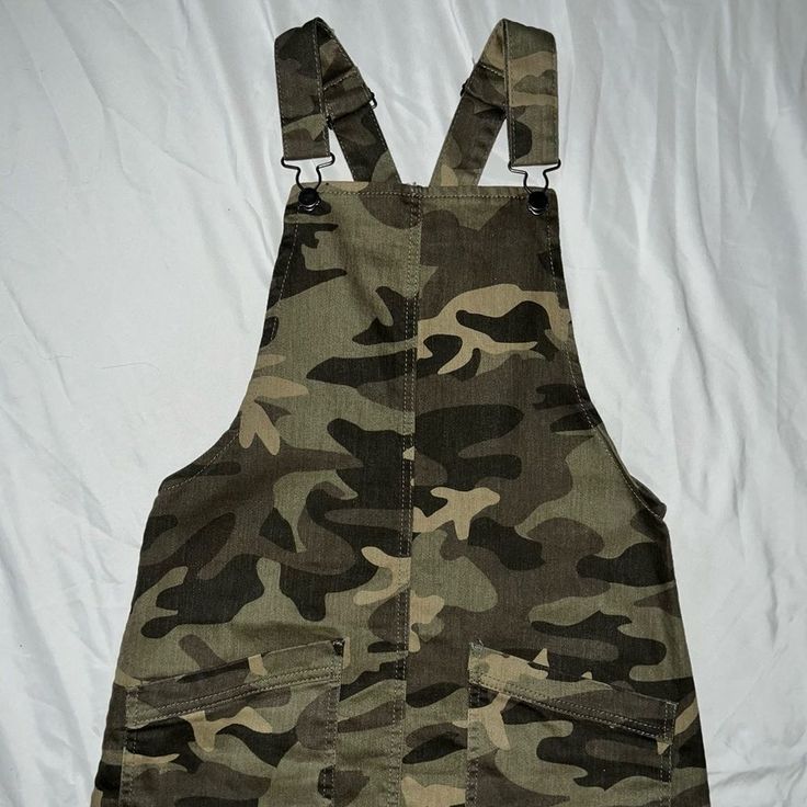 Camo Dress Jean Dress Brand New Size Small Casual Camouflage Dresses, Camouflage Overall Dress, Camo Maternity Dress, Casual Full-length Camouflage Cargo Jeans, Camouflage Military Cargo Jeans, Camouflage Military Tops With Pockets, Camo Jeans, Camo Dress, Dress Brands