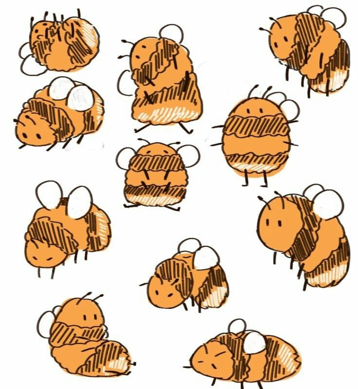 a bunch of bees that are drawn in different ways