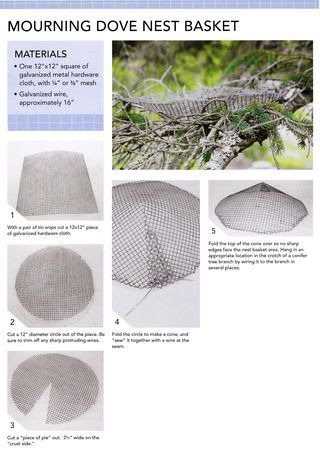 the instructions for how to make a bird netting nest basket with pictures and text on it