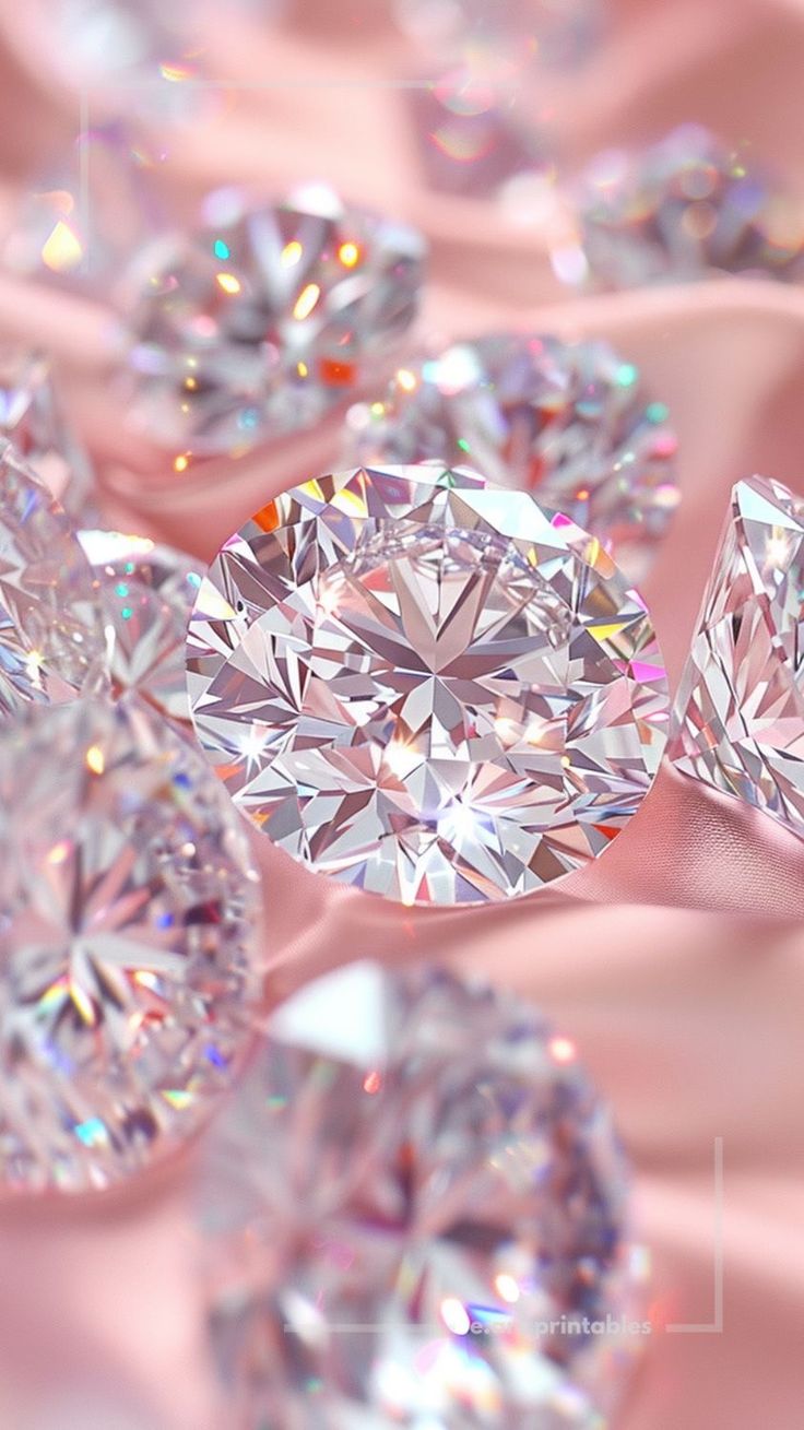 many diamonds are laying on top of each other in the middle of a pink background