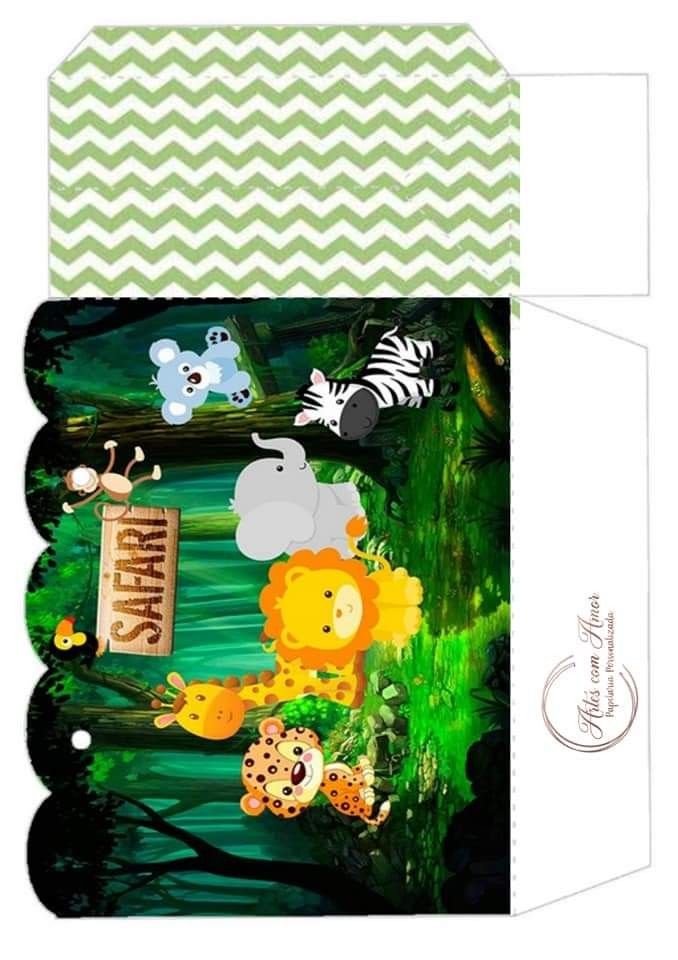 an open envelope with animals in the jungle