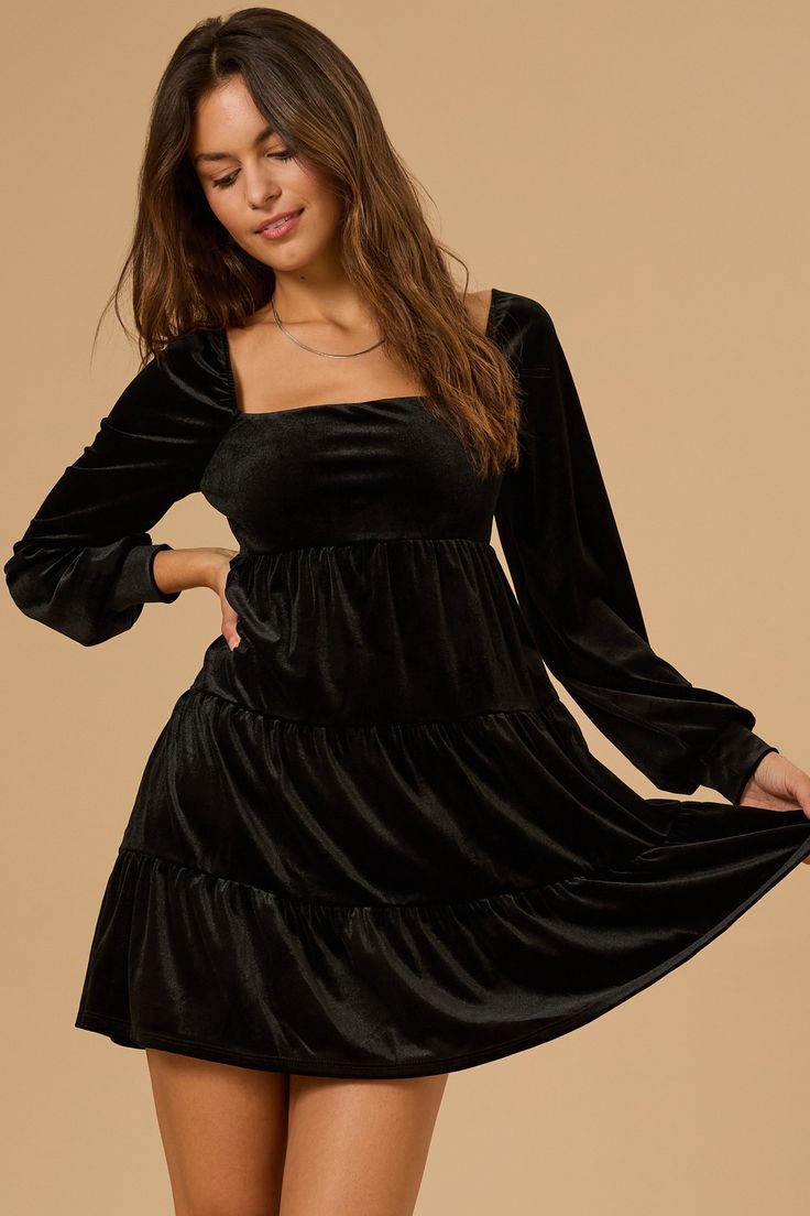 Melody Velvet Dress in Black | Altar'd State Mini Velvet Dresses For Fall, Fall Velvet Dress For Date Night, White Dress Skirt, Evening Gowns Dresses, Hoco Dresses Long Sleeve, Hoco Dresses Long, Church Fits, 27 Dresses, Christmas Outfit Ideas