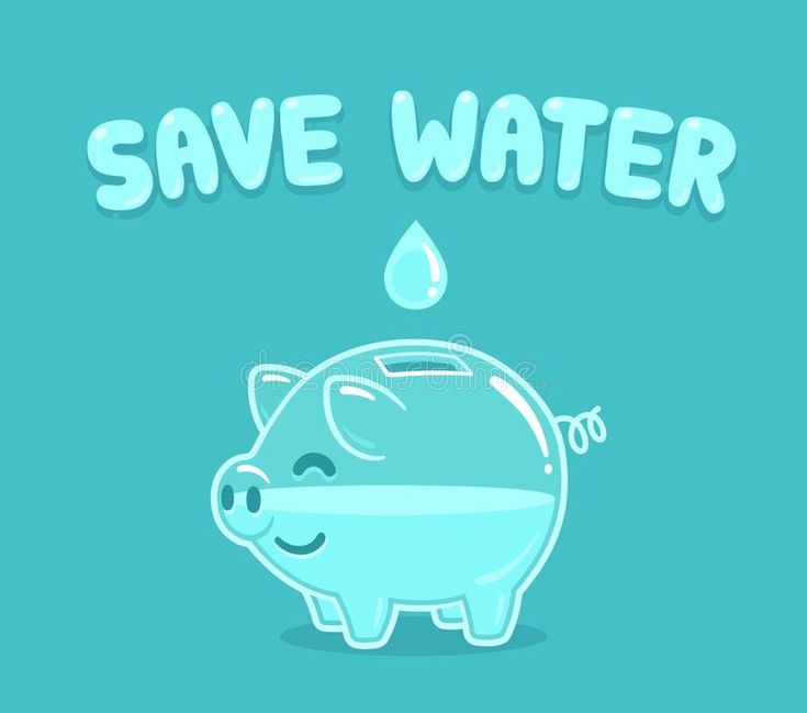 save water with a piggy bank and the word on it, in blue background royalty illustration