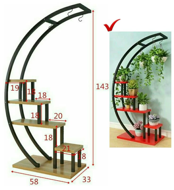 an image of a set of shelves with plants on them and measurements for each shelf