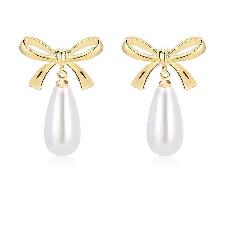 PRICES MAY VARY. Bow Earrings is Elegant and playful, these beautiful everyday earrings feature light ivory pearl beads & 14K gold plated statement bowknots. Pearl Earrings is 4cm long and approximately 1.7cm wide. Finished with a post closure. environmental protection, lead-free, nickel-free, non-allergic, comfortable to wear,is the best choice for sensitive ears. Let these gorgeous pearl drop earrings ellevate your look. Whether it's adding that final magical touch to your bridal look, evening Hypoallergenic Gold Pearl Earrings For Party, Senior Hoco, Prom Bouquet, Jewelry For Wedding, Statement Stud Earrings, Wedding Bride Jewelry, Pearl Bow, Prom Earrings, Simple Pearl