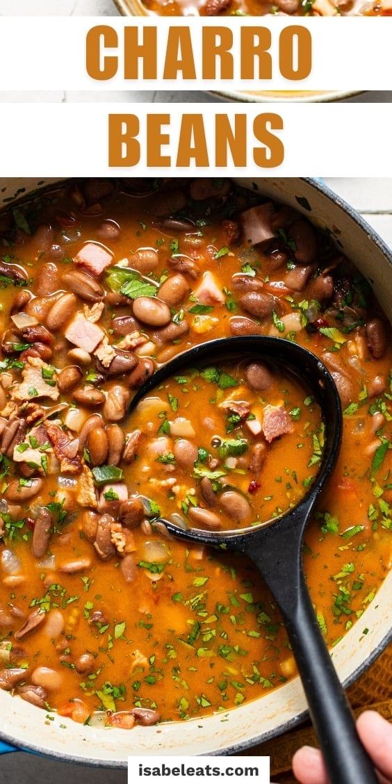 a large pot filled with beans and ham