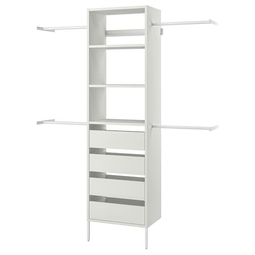 a white shelf with three shelves and two rails on the bottom one is open, while the other is closed