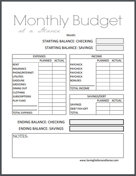 a printable budget sheet for the month